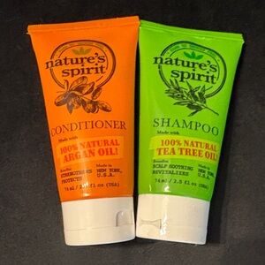 Nature’s Spirit shampoo and conditioner, travel size